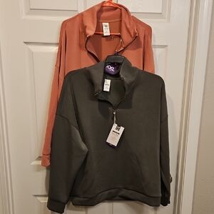 Quarter-Zip Pullover Sweatshirt in Olive Green and Dusty Rose